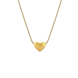 Polished gold heart pendant on a slim snake chain necklace for women on white background