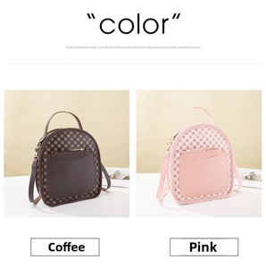 Detailed comparison of vintage mini backpacks in brown and pink monogram floral print