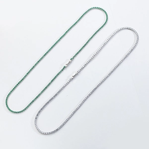 Elegant S925 sterling silver tennis necklace with sparkling green and white zircon stones