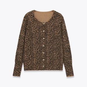 Leopard Print Knit Cardigan Women Long Sleeve Round Neck Button Down Casual Streetwear Autumn Sweater