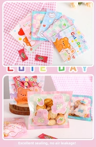 Detail of cute cartoon ziplock bags with bear patterns for snacks and cookies