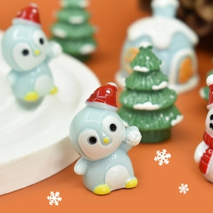 Miniature Christmas penguin and snow house resin ornaments for holiday DIY decoration