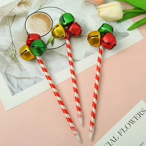 Christmas Bell Ballpoint Pen Metal Colorful Bells Red White Striped Satin Wrapped Creative Holiday Gift Student Stationery Novelty Writing Tool