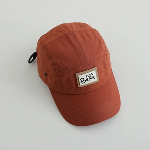 Breathable 5-panel outdoor quick-dry bear baseball cap in burnt orange for sun protection