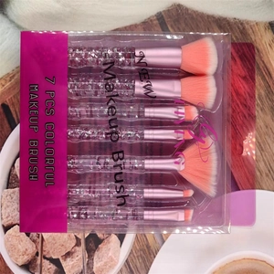 7-piece colorful makeup brush set with crystal glitter handles in a PVC gift box