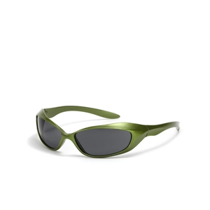 Lunettes de soleil de cyclisme enveloppantes vert métallique style Y2K avec verres gris foncé