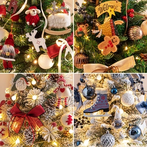 Mini Christmas tree with felt ornaments, wooden tags, and ribbons for tabletop decor