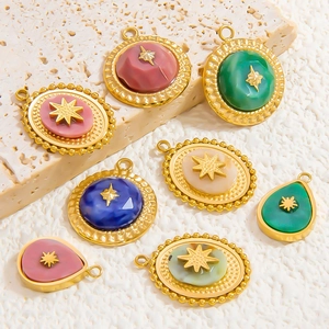 Bohemian gold stainless steel star pendants with colorful natural stones for jewelry making