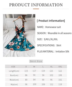 Detailed size chart for floral imitation silk nightgown ranging from size S to XXL