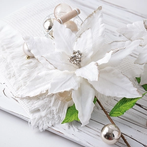 Elegant 40cm white artificial Christmas poinsettia with gold glitter edges for decor
