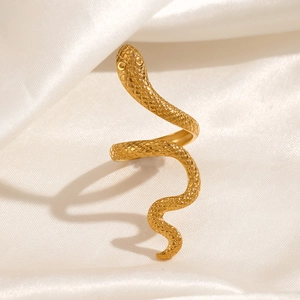 Adjustable golden snake ring in vintage stainless steel with detailed scale texture