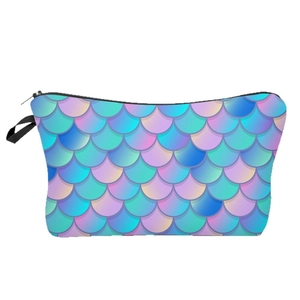 Multipurpose mermaid scale makeup bag with gradient blue and purple shiny finish