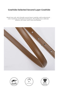 Close-up of split cowhide leather texture with fine stitching and adjustable holes