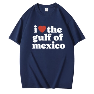 T-shirt en coton bleu marine avec imprimé I Love the Gulf of Mexico et coupe décontractée