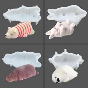 Animal silicone molds for DIY scented candles including polar bear, rabbit and seal shapes