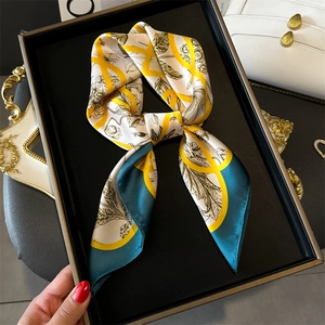 Foulard Carré Femme Imitation Satin Imprimé Floral Lignes Géométriques Mode Professionnel Élégant Léger