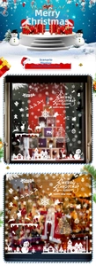 Detailed Christmas window stickers featuring snowflakes and reindeers on glass