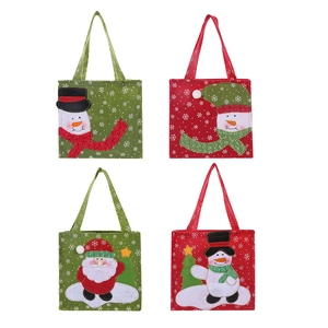 Set of 4 Christmas gift bags with embroidered Santa Claus and snowman festive designs