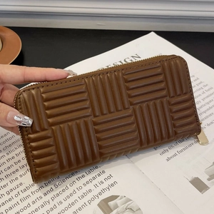 Women Long Wallet PU Leather Geometric Embossed Zipper Large Capacity Clutch Card Holder