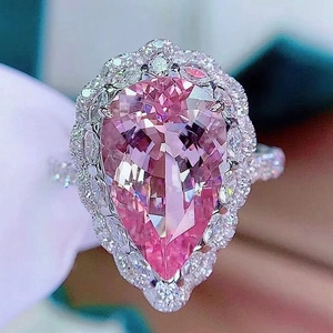 Bague Pendentif Pierre Rose Forme Poire Cuivre Zircone Cubique Goutte Eau Réglable Luxe Élégant Bijoux Mariage Pour Femmes