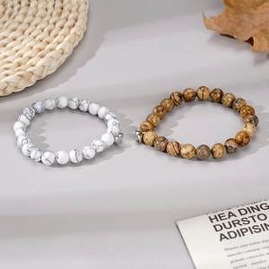 Bracciale Attrazione Magnetica Coppia Perle in Pietra Naturale Diaspro Bianco Howlite Magnete a Cuore Braccialetto Fatto a Mano Gioielli