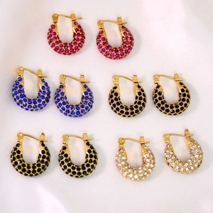 5 pairs of French style stainless steel hoop earrings with colorful cubic zirconia