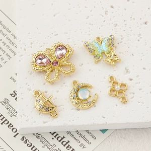 Ensemble de pendentifs DIY en alliage doré avec perles et strass colorés brillants