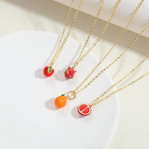 Tropical fruit pendants on 14K gold plated chain necklaces with enamel finish