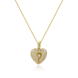Elegant gold-plated heart necklace with sparkling clear cubic zirconia stones for women