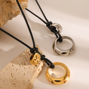 Minimalist gold and silver hollow circle pendant necklaces with black adjustable cords