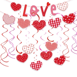 Valentine's Day Love Heart Banner Swirl Hanging Decorations Paper Plastic Romantic Wedding Anniversary Party Props Pink Red White