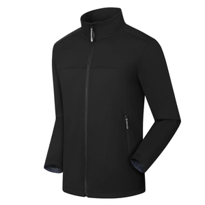 Waterproof softshell hiking jacket with stand-up collar and windproof black sport fabric