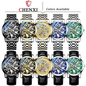 Men's automatic skeleton mechanical watch available in 10 colors with leather or steel straps