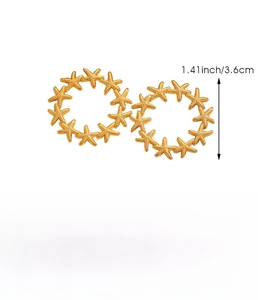 Detailed view of 3.6cm gold stainless steel hoop earrings featuring small starfish design