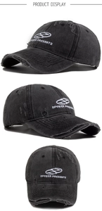 Détails de la casquette baseball gris anthracite délavée avec broderie et effets usés