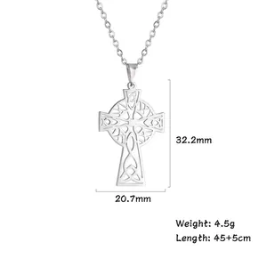 Stainless steel Celtic cross pendant necklace with 32.2mm x 20.7mm size and 45cm chain