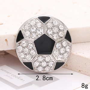 Pendentif ballon de foot avec cristaux et émail noir sur alliage argenté, breloque de 2.8cm