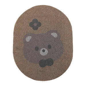 Vertical oval cat scratching board made of high-density corrugated paper with a bear pattern