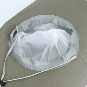 Men's outdoor sun hat with wide brim, khaki green with breathable white mesh lining