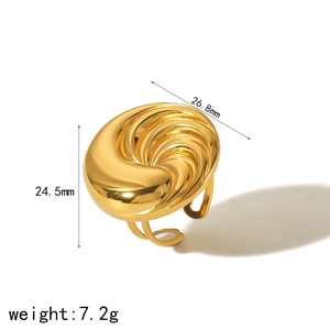 Detail view of gold vortex textured ring showing 24.5mm diameter and 7.2g weight specs