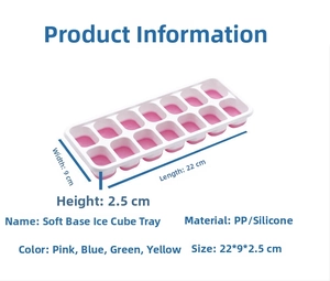 Pink 14-grid silicone ice cube tray with soft bottom for easy release, size 22x9x2.5cm