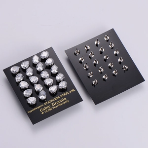 Water drop earrings with cubic zirconia stones and 316L stainless steel posts, 20-piece set
