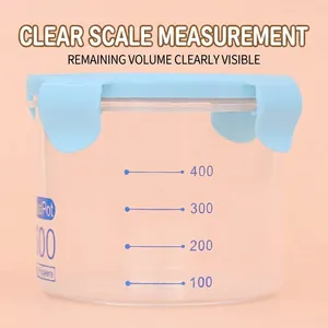 Récipient alimentaire de 400ml avec couvercle bleu et graduation pour animaux