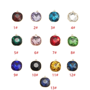 Pendentifs carrés minimalistes en acier inoxydable avec pierres de naissance en 13 couleurs