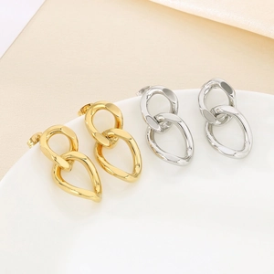Geometric Twisted Chain Stainless Steel Stud Earrings For Women Simple Gold Silver Titanium Steel Cuban Link Earrings Commuting Jewelry