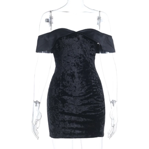 Sexy black velvet off-shoulder mini dress with backless design and bodycon fit for women