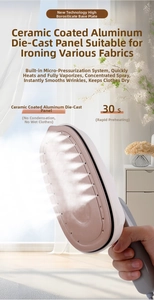 Macro detail of portable pink steam iron with ceramic coating and 30s rapid heating