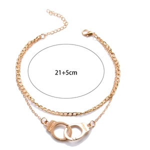 Gold-plated double-layer freedom handcuff anklet for women with 21+5cm adjustable chain
