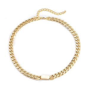 Hip-hop style chunky gold-plated curb chain necklace with a smooth rectangular plaque