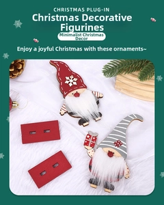 Close-up of wooden Christmas gnomes with plush beards and red bases for festive decor